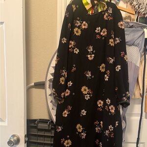 Floral Black Long Sleeve Dress
